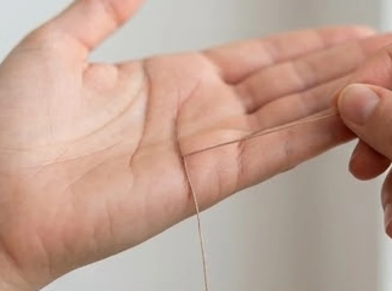 Dùng một sợi chỉ mảnh hoặc mép giấy thẳng để đo từ gốc ngón út đến đường Tâm đạo