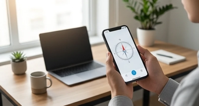 Hướng bàn làm việc hợp tuổi Thân: Sơ đồ kê bàn và cách hóa giải 2 Màn hình ứng dụng la bàn trên điện thoại thông minh đang đo hướng bàn làm việc chính xác