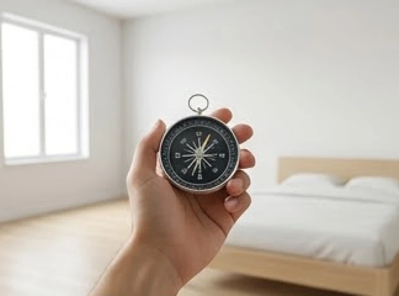 Đứng giữa phòng ngủ cầm la bàn phong thủy đo chính xác hướng mũi chân khi nằm ngủ trên giường