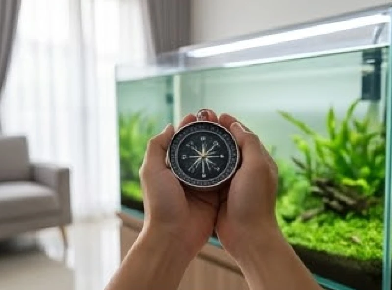 Bể cá phong thủy tuổi Hợi: cách tính hướng và định vị tụ tài 7 Người đứng đo la bàn hướng vuông góc vào mặt kính chính của bể cá