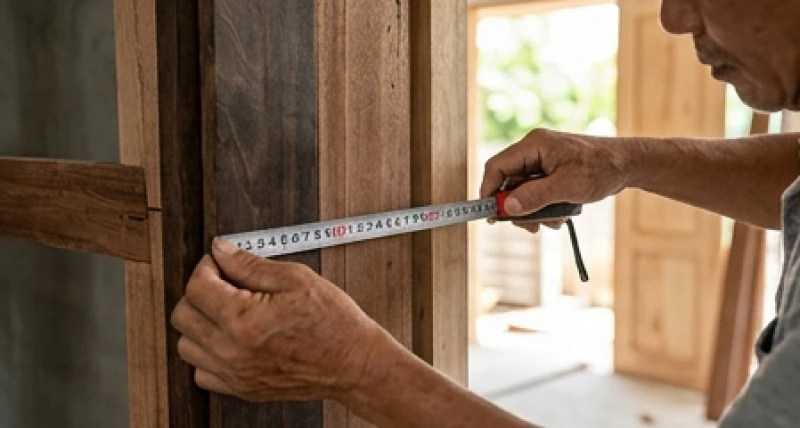 Hướng cửa chính hợp tuổi Tuất: Bảng tra 5 can chi và hóa giải 4 Thợ mộc dùng thước Lỗ Ban đo khoảng cách lọt lòng của khung cửa chính để chốt số đẹp đón tài lộc