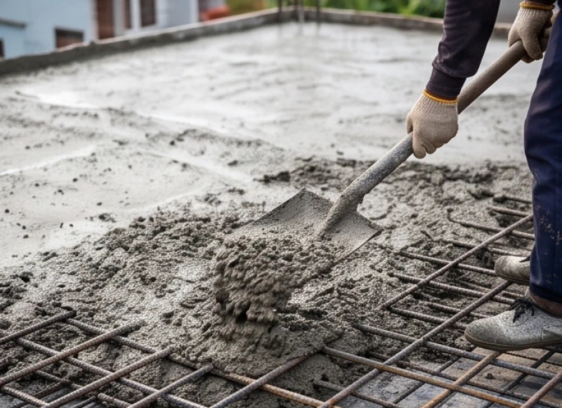 Xúc mẻ vữa bê tông đầu tiên đổ xuống sàn mái để chính thức hóa nghi thức thượng lương