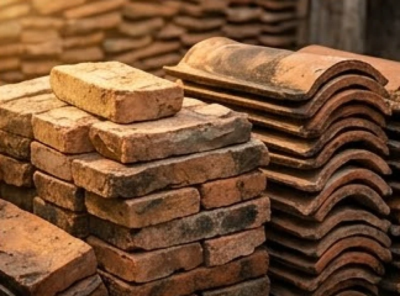 Những viên gạch nung và ngói cũ kỹ được thu gom gọn gàng để chuẩn bị cải tạo vào ngày mang trực Phá