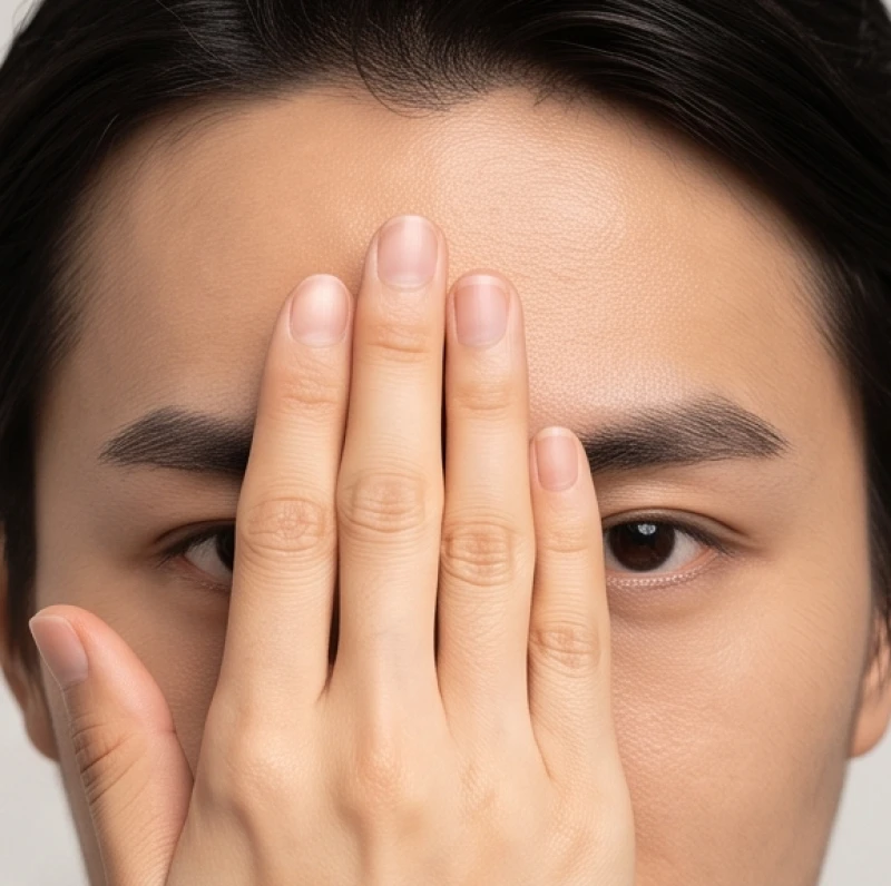 Bốn ngón tay khép kín đặt sát viền trên lông mày kéo thẳng lên đường chân tóc để kiểm tra độ cao vầng trán