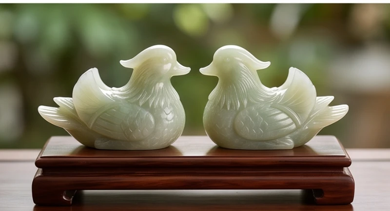 Cặp chim uyên ương bằng ngọc thạch tượng trưng cho tình cảm vợ chồng thủy chung
