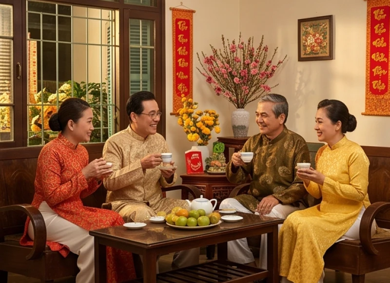 Mơ thấy ngày Tết: Điềm báo từng tình huống và con số may mắn 9 Các thế hệ trong gia đình cùng ngồi quây quần uống trà trò chuyện ngày xuân