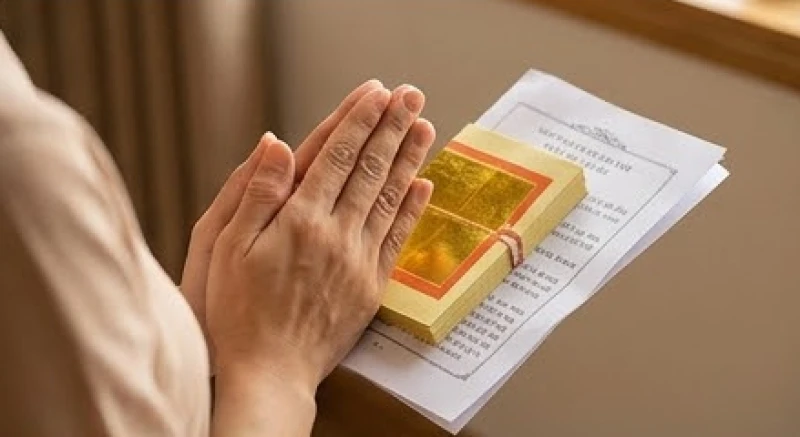 Văn khấn hóa vàng 49 ngày: Bài cúng chuẩn và quy trình hóa mã 4 Gia chủ chắp tay thành tâm đọc bài văn khấn hóa vàng 49 ngày trước lư hương để thỉnh mời người đã khuất về nhận lễ
