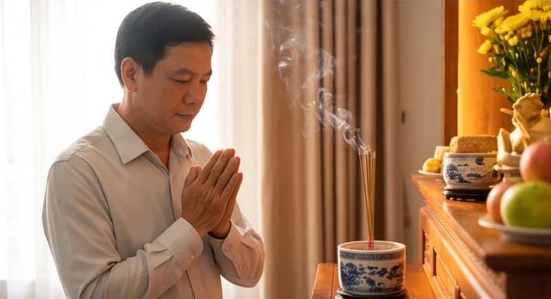 Văn khấn nhận con nuôi: Hướng dẫn sắm lễ, bài cúng và xin keo 7 Gia chủ thành tâm chắp tay đọc bài văn khấn nhận con nuôi trước mâm lễ gia tiên