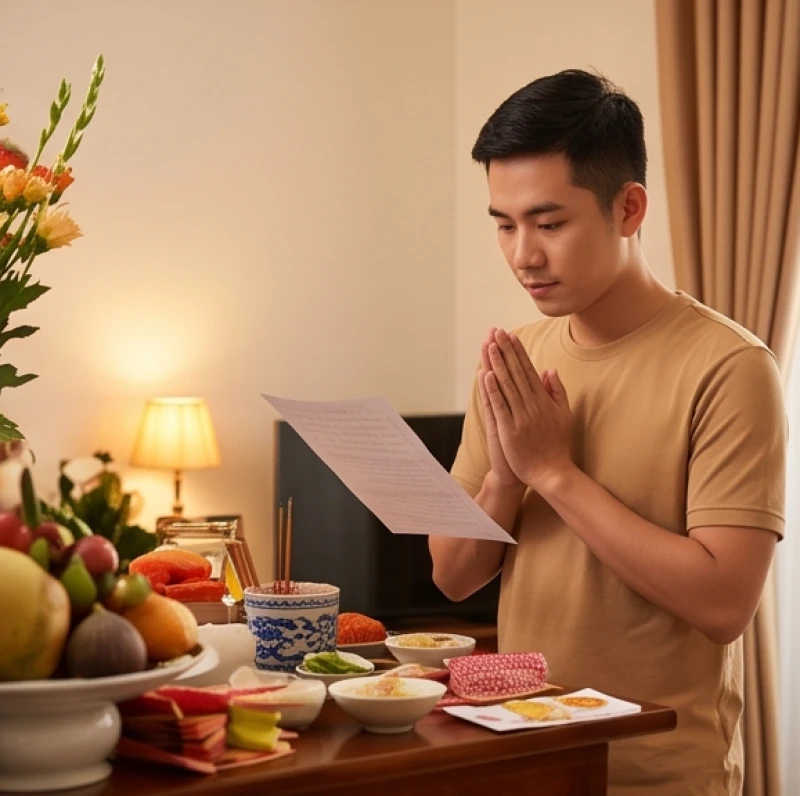 Văn khấn cúng thôi nôi chuẩn nhất: Mâm lễ và trình tự nghi thức 7 Cha mẹ chắp tay thành kính đọc bài văn khấn cúng thôi nôi trước mâm lễ dâng lên chư vị thần linh