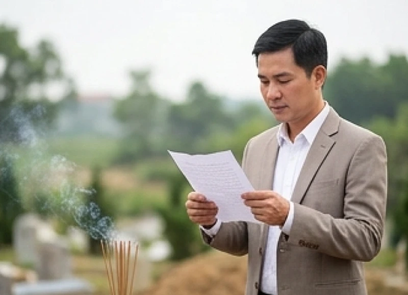 Văn khấn động thổ xây mộ: Bài cúng chuẩn và nghi thức tạ lễ 7 Người đứng chủ lễ chắp tay đọc rõ ràng bài văn khấn Thổ thần Long mạch tại nghĩa trang