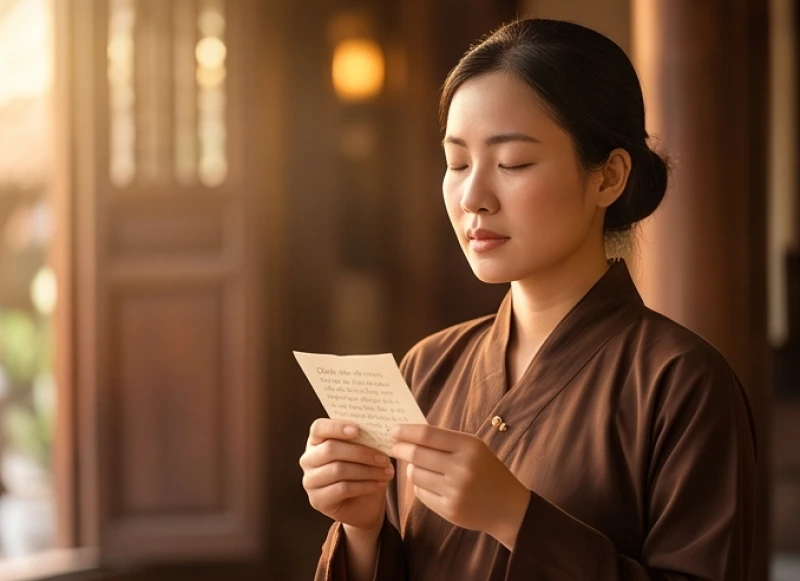 Phật tử nhắm hờ mắt, khấn thầm trong miệng với âm lượng vừa đủ nghe để giữ sự tĩnh lặng cho không gian thiền tịnh