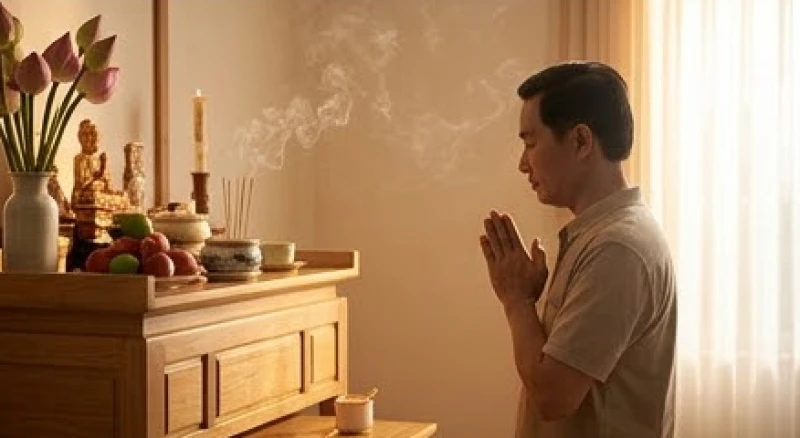 Văn khấn ngày sinh Chủ tịch Hồ Chí Minh: Lễ vật và bài cúng 19/5 3 Người đàn ông chắp tay cung kính đọc văn khấn ngày sinh Chủ tịch Hồ Chí Minh