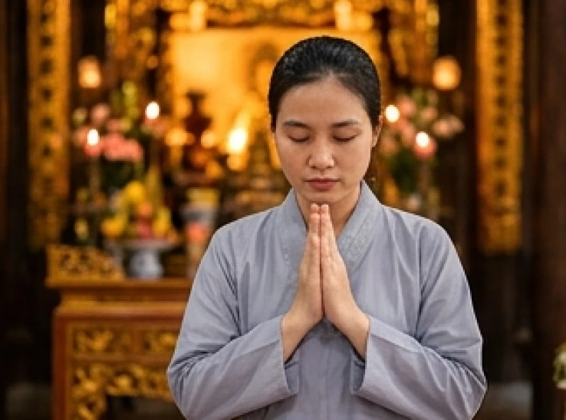 Văn khấn Đền Cô Chín Giếng: Bài cúng chuẩn và trình tự dâng lễ 10 Tín chủ chắp tay nhắm mắt tĩnh tâm, thành kính đọc lẩm nhẩm bài văn khấn trước ban thờ uy nghi