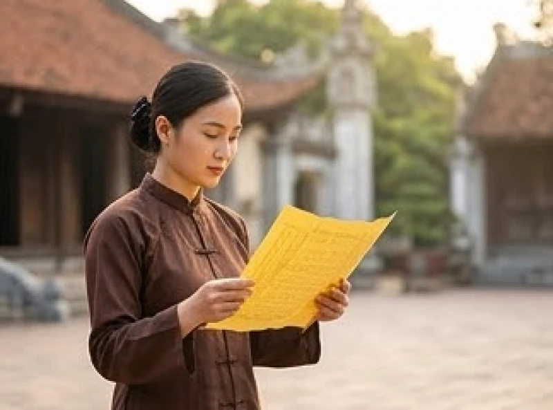 Tín chủ chắp tay thành tâm đọc bài văn khấn cầu tài lộc đầu năm tại đền