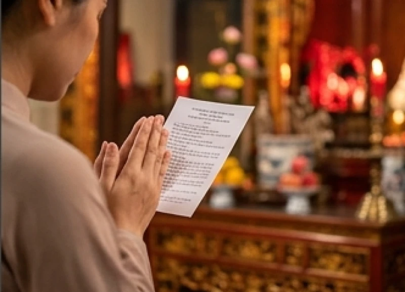 Văn khấn ngày tiệc tại Đền Tam Kỳ: Sắm lễ và bài cúng chuẩn 8 Đứng nghiêm trang trước án thờ và nhẩm đọc bài văn khấn để xướng đúng danh hiệu các đấng bề trên