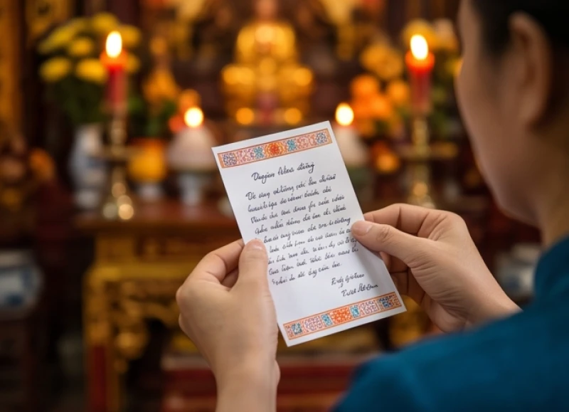 Văn khấn lễ hội Đền Bắc Lệ: Trọn bộ bài khấn và hướng dẫn đi hội 6 Tín đồ thành tâm chắp tay nhẩm đọc bài khấn đã được chuẩn bị sẵn trên giấy trước án gian đền thờ