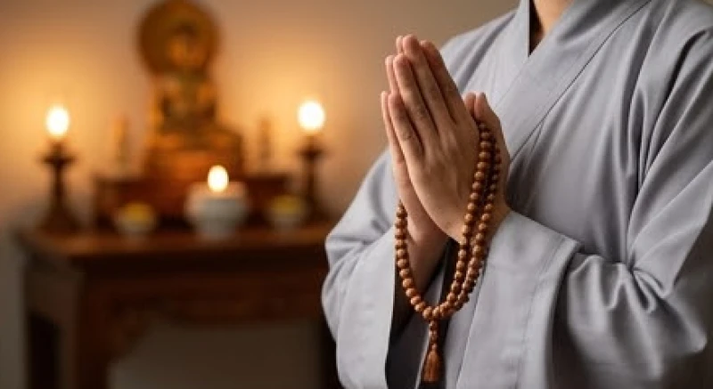 Văn khấn ngày vía Địa Tạng: Bài cúng chuẩn và khung giờ hành lễ 2 Tín đồ chắp tay trang nghiêm đọc bài văn khấn ngày vía Địa Tạng Bồ Tát cầu bình an cho gia đạo
