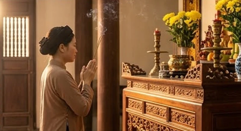 Văn khấn Đức Ông Đệ Tam Cửa Suốt: Bài khấn và cách sắm lễ chuẩn 6 Người đi lễ chắp tay thành kính đọc bài văn khấn Đức Ông Đệ Tam Cửa Suốt