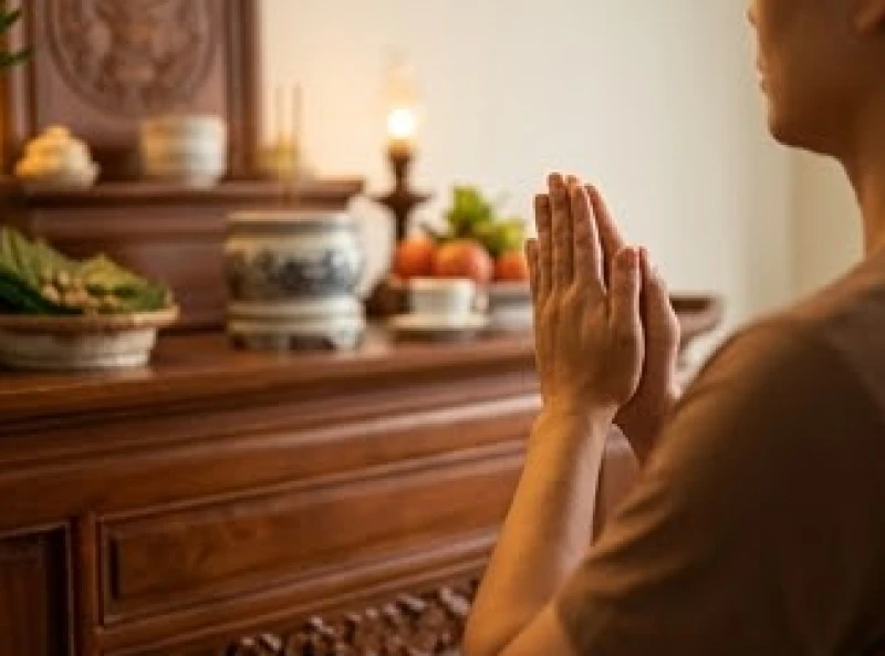 Văn khấn gia tiên ngày rằm: Bài cúng chuẩn và trình tự hành lễ 3 Đôi bàn tay thành tâm chắp lại khi nhẩm đọc bài khấn gia tiên trước không gian bàn thờ trang nghiêm