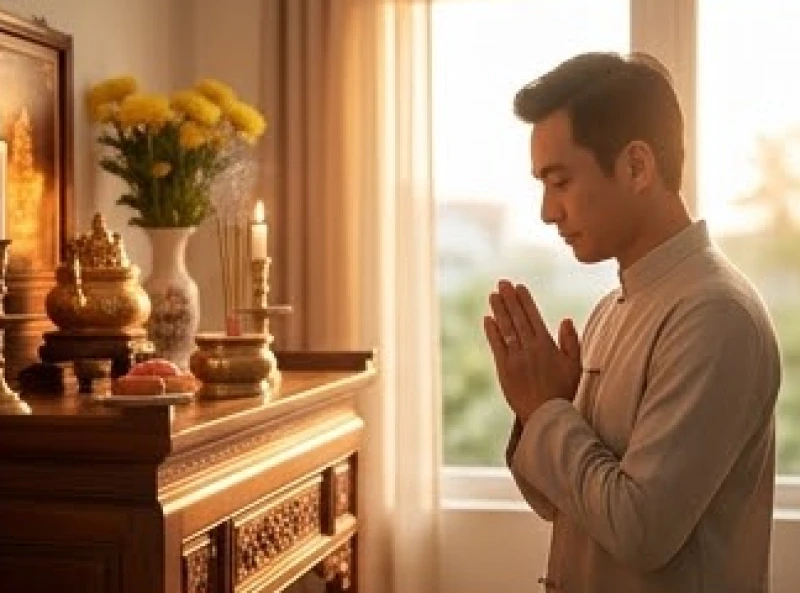 Văn khấn báo cáo gia tiên có việc vui: Bài cúng chuẩn từng hỷ sự 2 Gia chủ chắp tay thành kính đứng đọc bài văn khấn báo hỷ trước bàn thờ tổ tiên