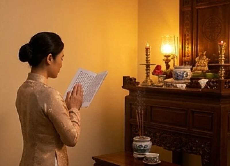 Văn khấn lễ Vu Lan: Bài khấn chuẩn các ban và trình tự nghi lễ 8 Gia chủ chắp tay thành kính đọc bài văn khấn cúng Vu Lan trước ban thờ tổ tiên