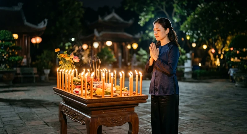 Gia chủ chắp tay thành kính đọc bài văn khấn giải hạn sao Kế Đô chiếu mệnh