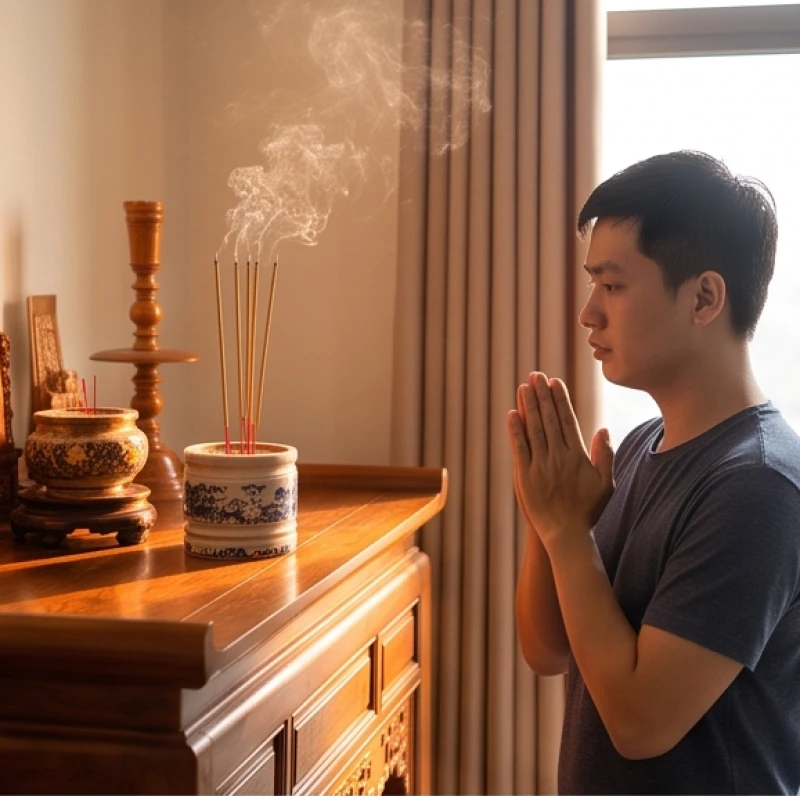 Văn khấn Giỗ Tổ Hùng Vương tại nhà: Bài cúng và cách sắm lễ chuẩn 1 Gia chủ chắp tay thành kính đọc văn khấn Giỗ Tổ Hùng Vương tại nhà trước bàn thờ gia tiên