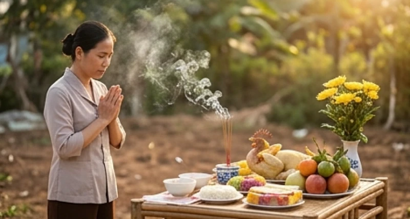 Văn khấn hàn long mạch: Bài cúng chuẩn cho dương trạch và âm phần 6 Gia chủ thành tâm chắp tay khấn nguyện trước mâm lễ bồi hoàn địa mạch tại khuôn viên nhà