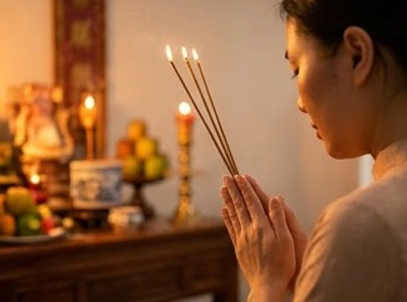 Văn khấn hóa vàng Tết: Bài cúng chuẩn và nghi lễ tạ gia tiên 6 Gia chủ chắp tay cầm nhang thành tâm đọc bài khấn tạ ơn Thổ công