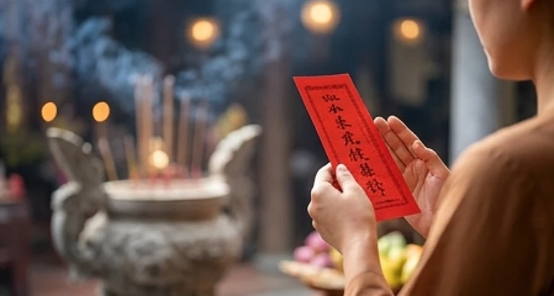Gia chủ chắp tay nghiêm trang nhẩm đọc từng dòng văn khấn Mẫu Liễu Hạnh được ghi chép cẩn thận trên tờ sớ đỏ.