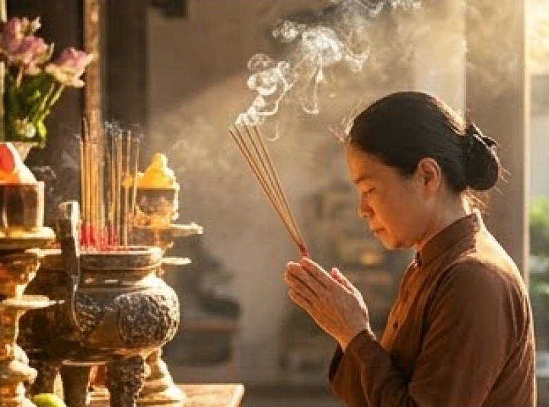 Văn khấn miếu Ngũ Hành: Bài cúng chuẩn và sắm lễ ngũ sắc 7 Tín chủ chắp tay thành kính thầm đọc bài văn khấn miếu Ngũ Hành cầu bình an tại điện chính