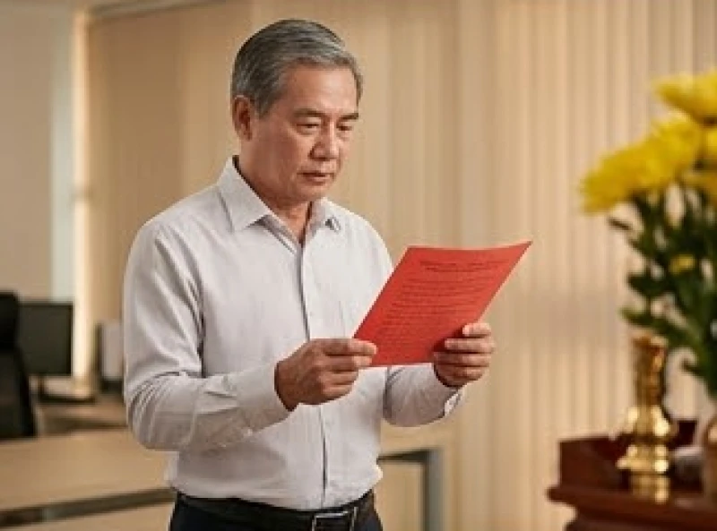 Chủ doanh nghiệp cầm tờ giấy đỏ đọc bài văn khấn mở cửa công ty đầu năm