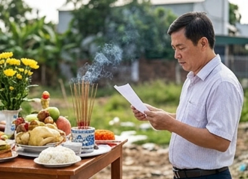 Văn khấn động thổ khi mượn tuổi: Bài cúng và thủ tục chuộc nhà 5 Người được mượn tuổi chắp tay thành kính đọc bài văn khấn động thổ khi mượn tuổi trước mâm cúng