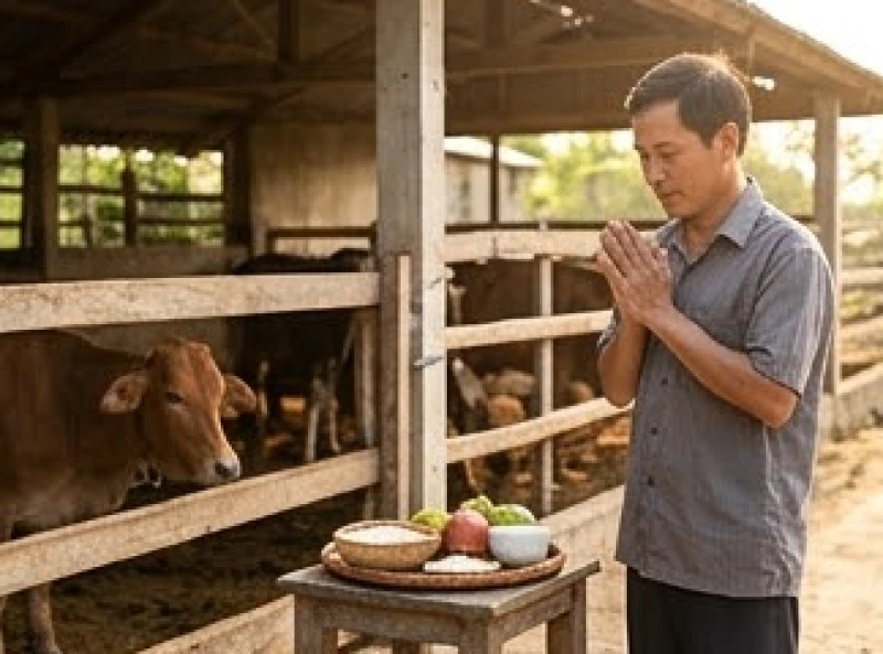 Văn khấn cầu chăn nuôi thuận lợi: Bài khấn chuẩn theo từng vật nuôi 7 Gia chủ chắp tay thành kính đứng bên ngoài hàng rào chuồng trại để đọc lời nguyện cầu bình an