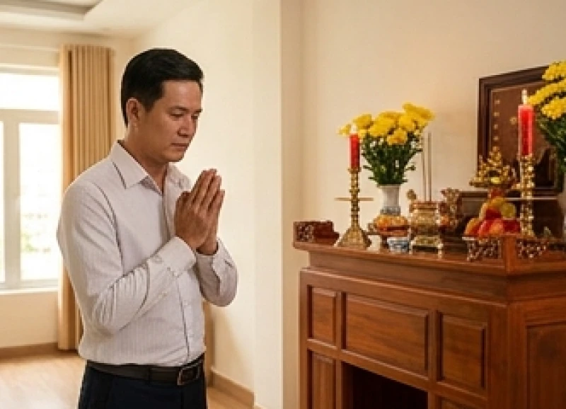 Tín chủ chắp tay thành kính đọc bài văn khấn xin rước bát hương Thần linh về an vị tại nhà mới