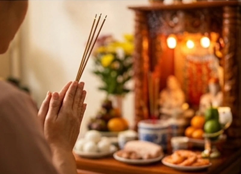 Văn khấn hóa vàng Thần Tài: Bài cúng chuẩn và nghi thức tạ lộc 8 Gia chủ chắp tay trang nghiêm khi đọc bài văn khấn hóa vàng Thần Tài