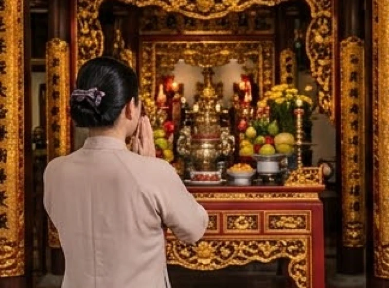 Tín chủ chắp tay trang nghiêm thành tâm đọc bài văn khấn xin lộc Ông Hoàng Mười tại cung cấm