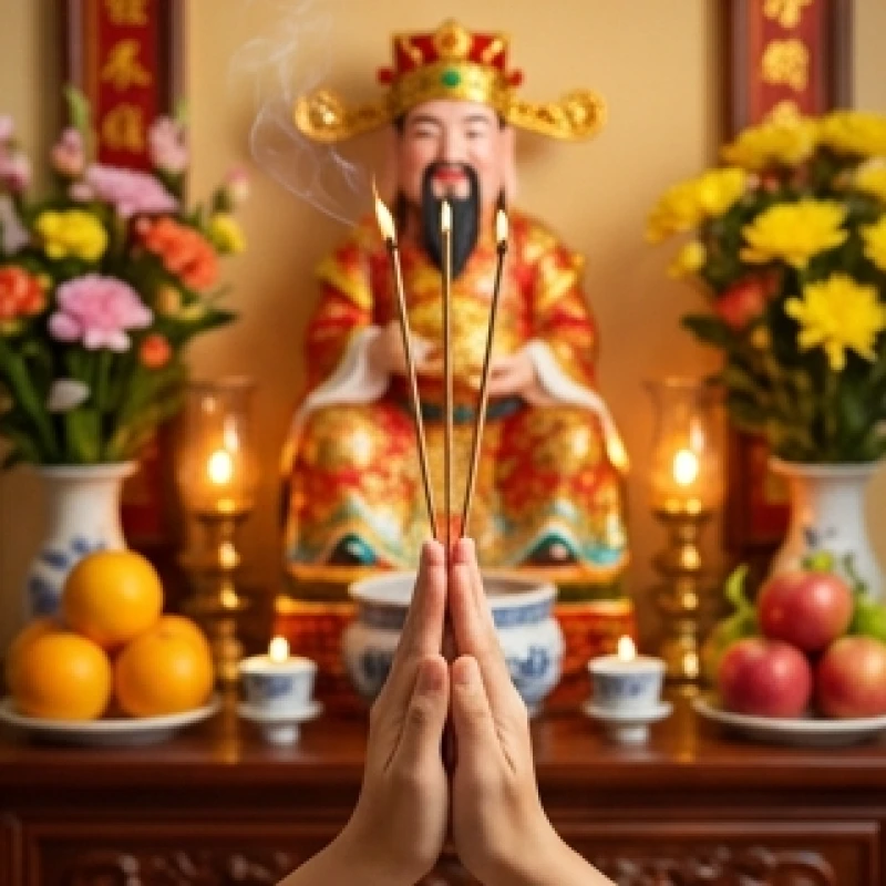 Gia chủ chắp tay thành tâm đọc văn khấn xin phép trước khi tỉa chân nhang Thần Tài