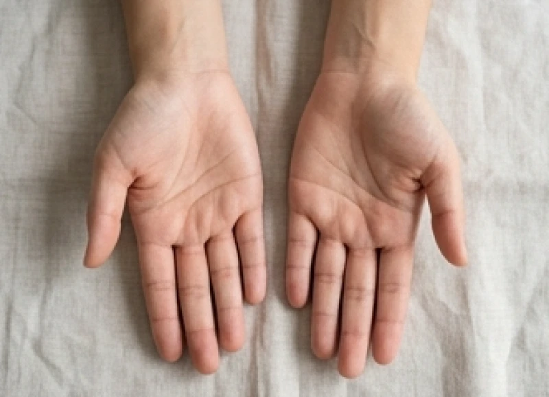 Hai bàn tay nữ giới đặt cạnh nhau để so sánh sự thay đổi của các đường chỉ