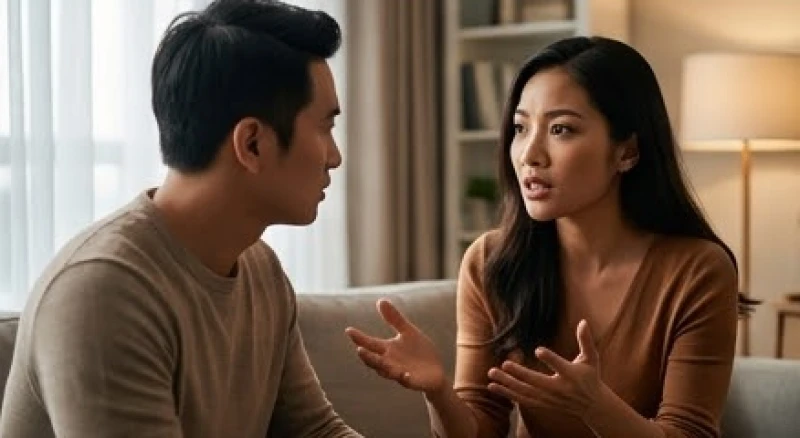 Cặp đôi đang trò chuyện căng thẳng thể hiện tính cách thẳng thắn của người phụ nữ mang nét tướng nhãn cầu nhô