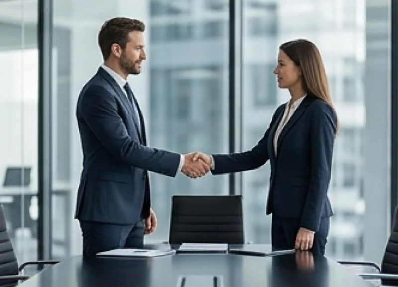 Hai người bắt tay hợp tác kinh doanh thể hiện sự tin tưởng và tương sinh trong công việc