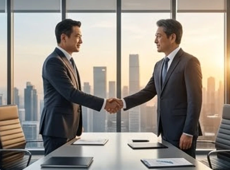 Hai nam doanh nhân đang bắt tay hợp tác phát triển mạng lưới kinh doanh chiến lược