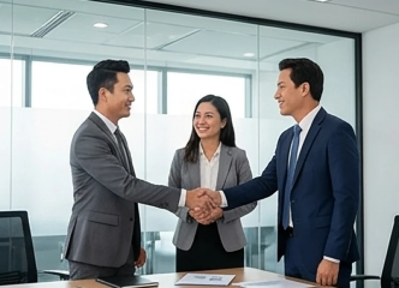 Sự nghiệp tuổi Mùi: Chọn nghề theo năm sinh và đối tác làm ăn 7 Ba cộng sự đang tươi cười bắt tay chúc mừng một dự án hợp tác thành công trong phòng họp