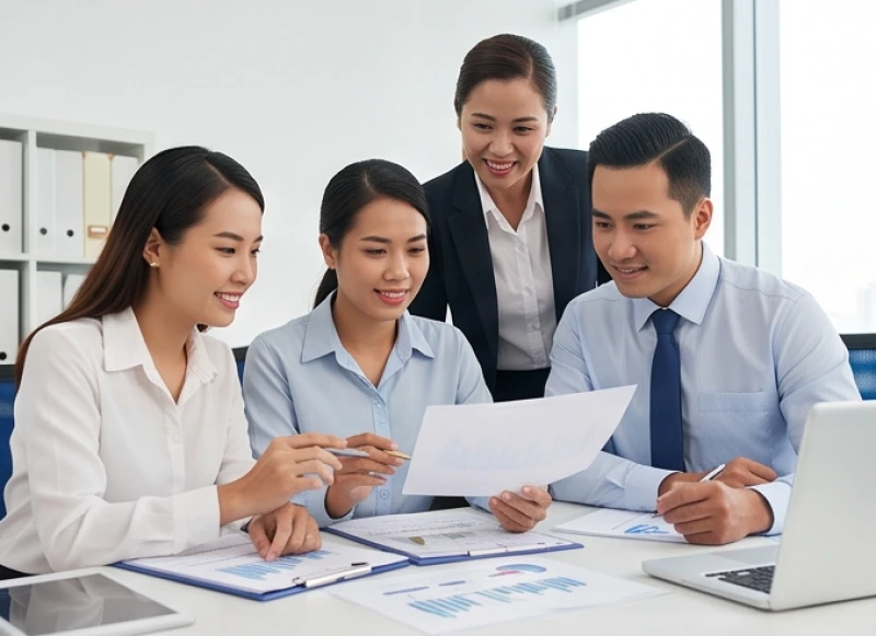 Người tuổi Tý cùng các đối tác tuổi Thân, Thìn, Sửu thảo luận kế hoạch kinh doanh và phân chia vai trò
