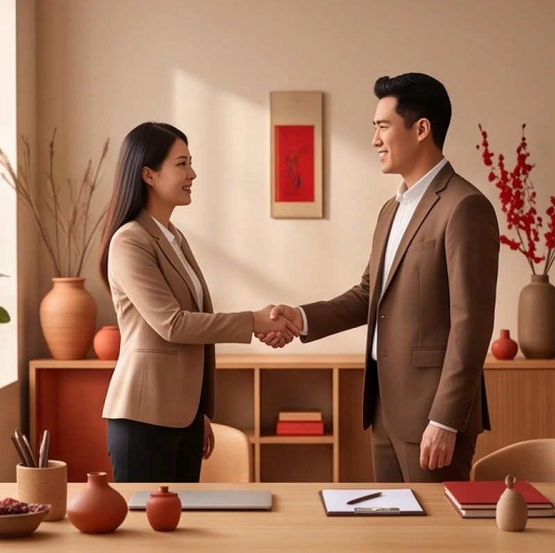 Mệnh Thổ hợp mệnh gì? Tra cứu 6 nạp âm và tuổi hợp 7 Hai người doanh nhân đang bắt tay hợp tác làm ăn trong không gian làm việc tràn ngập ánh sáng ấm áp