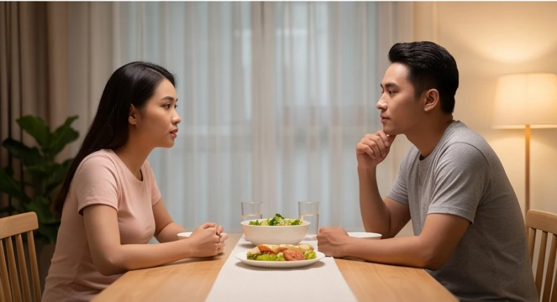 Hai người ngồi đối diện nhau tại bàn và nói chuyện thẳng thắn để tháo gỡ những khúc mắc chất chứa trong lòng