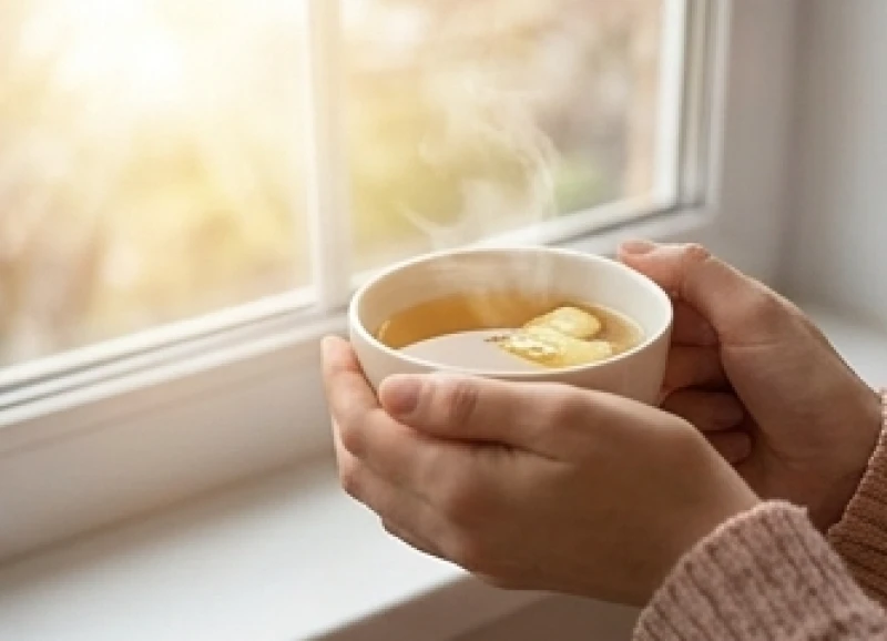 Mơ thấy tuyết rơi: Giải mã điềm báo & cách hóa giải rủi ro 7 Đôi bàn tay nhẹ nhàng ôm cốc trà ấm nóng dưới ánh ban mai rực rỡ bên khung cửa sổ phòng ngủ