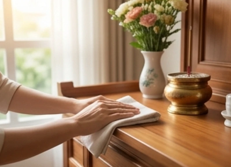 Không gian bàn thờ được dọn dẹp thanh tịnh trước khi thỉnh mời hương hồn và đọc văn khấn liệt sĩ tại nhà