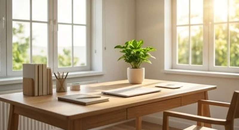 Bàn làm việc gọn gàng tràn ngập ánh sáng tự nhiên giúp xua tan âm khí và tái tạo luồng sinh khí mới