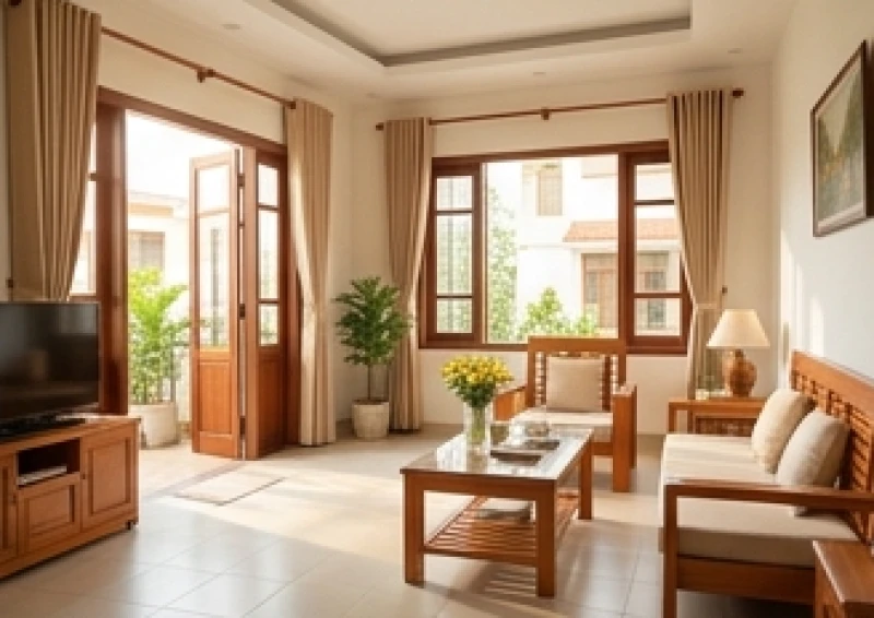 Không gian phòng khách được dọn dẹp sạch sẽ và thông thoáng để đón sinh khí